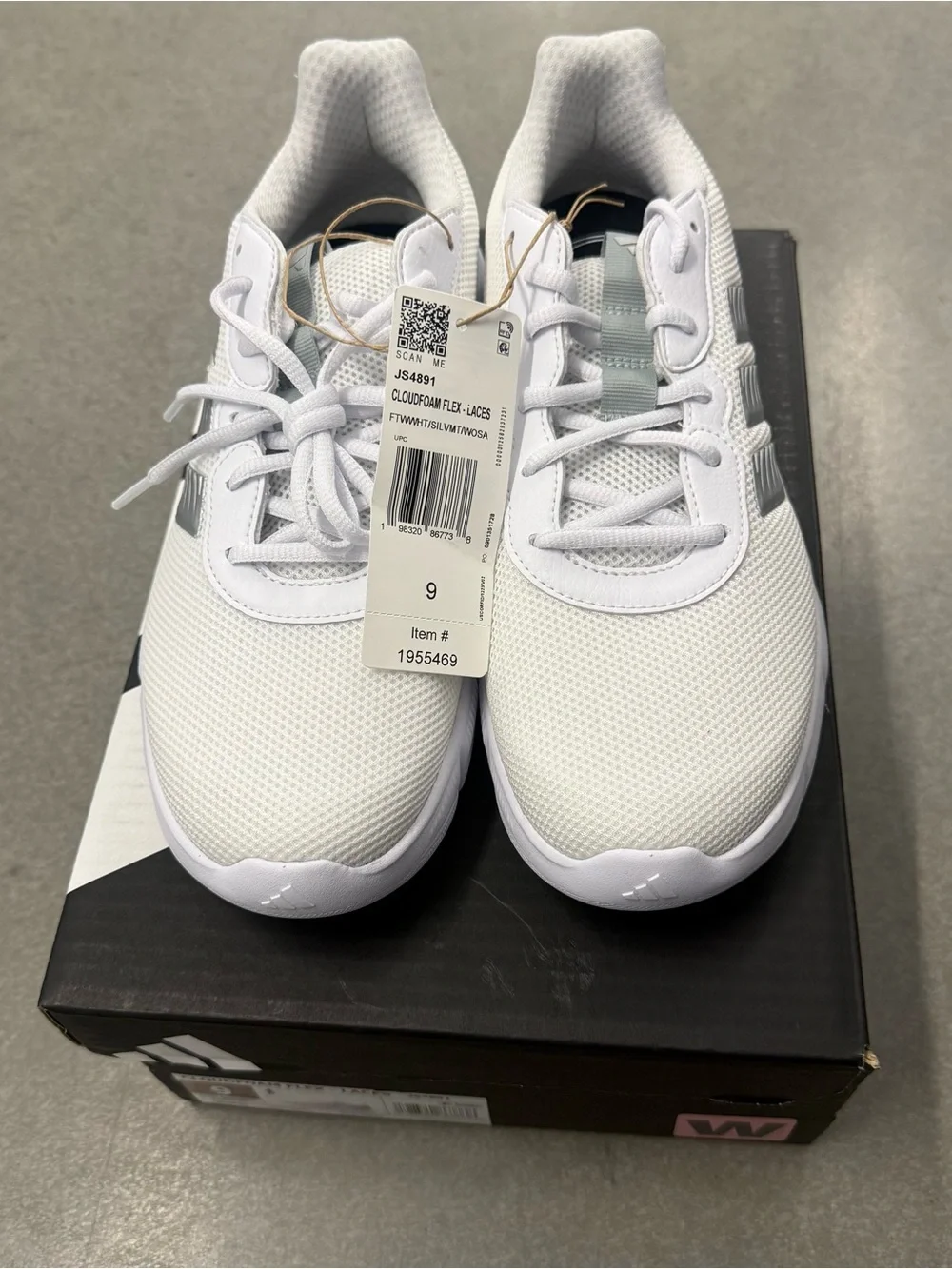 Adidas Cloudfoam Flex Lace Sneakers White Silver, Womens Size 9